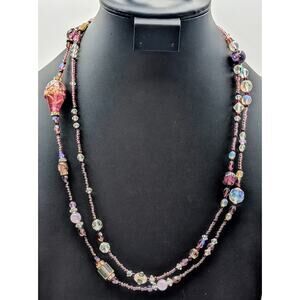 VTG Gorgeous Purple Lampwork & Glass Bead Multi-Shape Crystal 50" Long Necklace